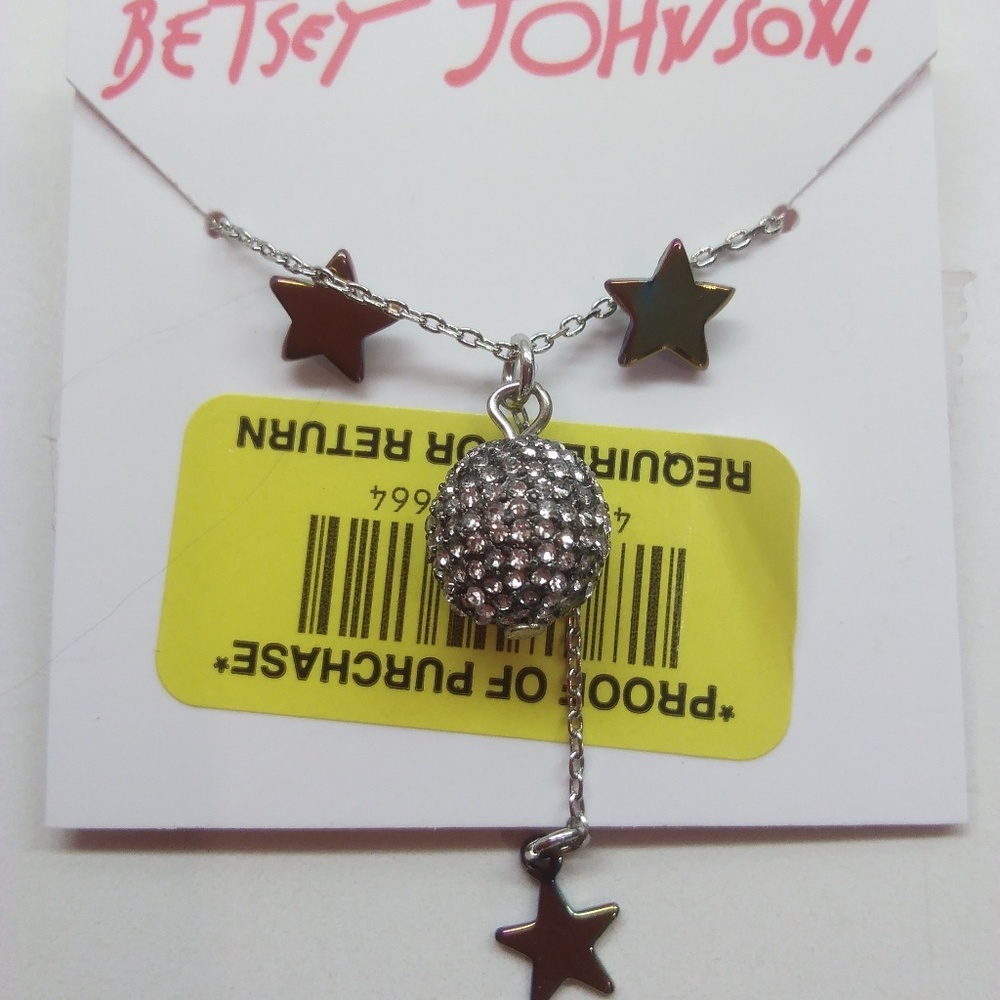 Betsey Johnson New Silver Moon & Stars Neck. & ER